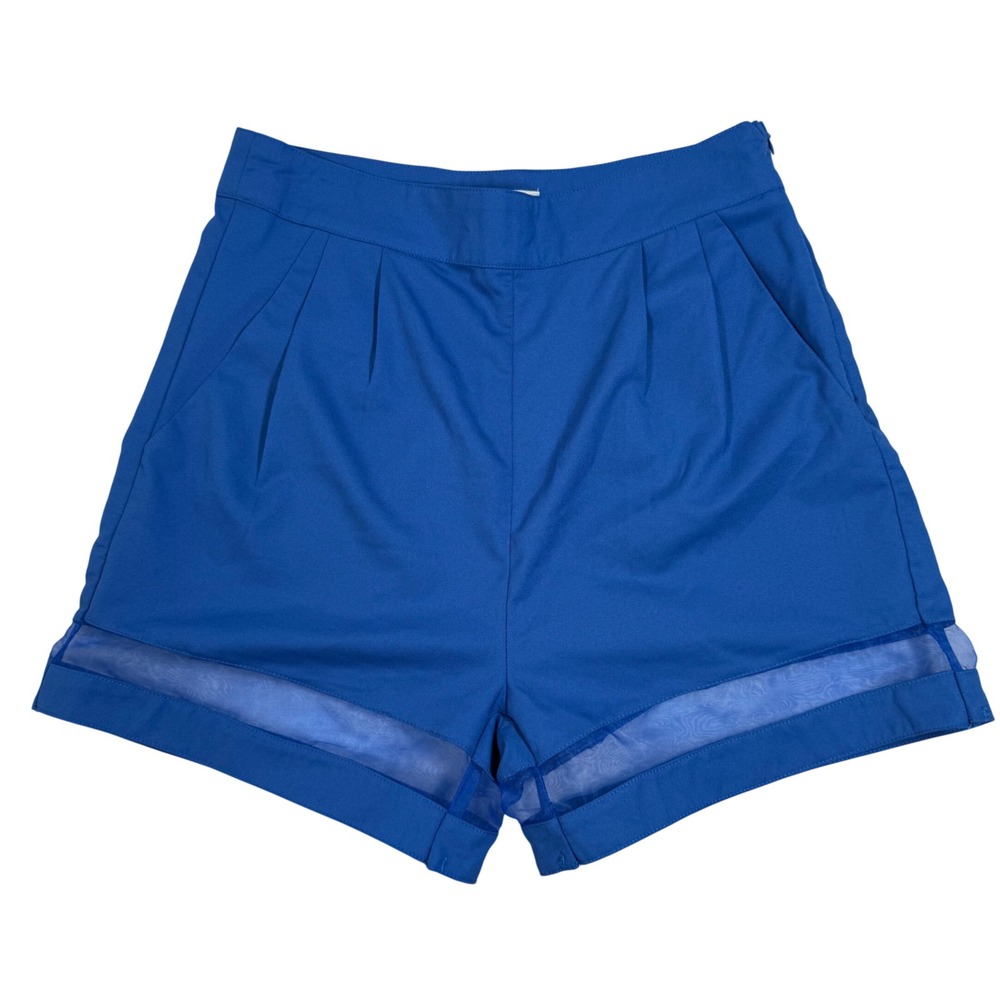 Umgee USA Royal Blue High Waisted Mesh Panel Shorts Size M A9630‎ Cobalt Pleated